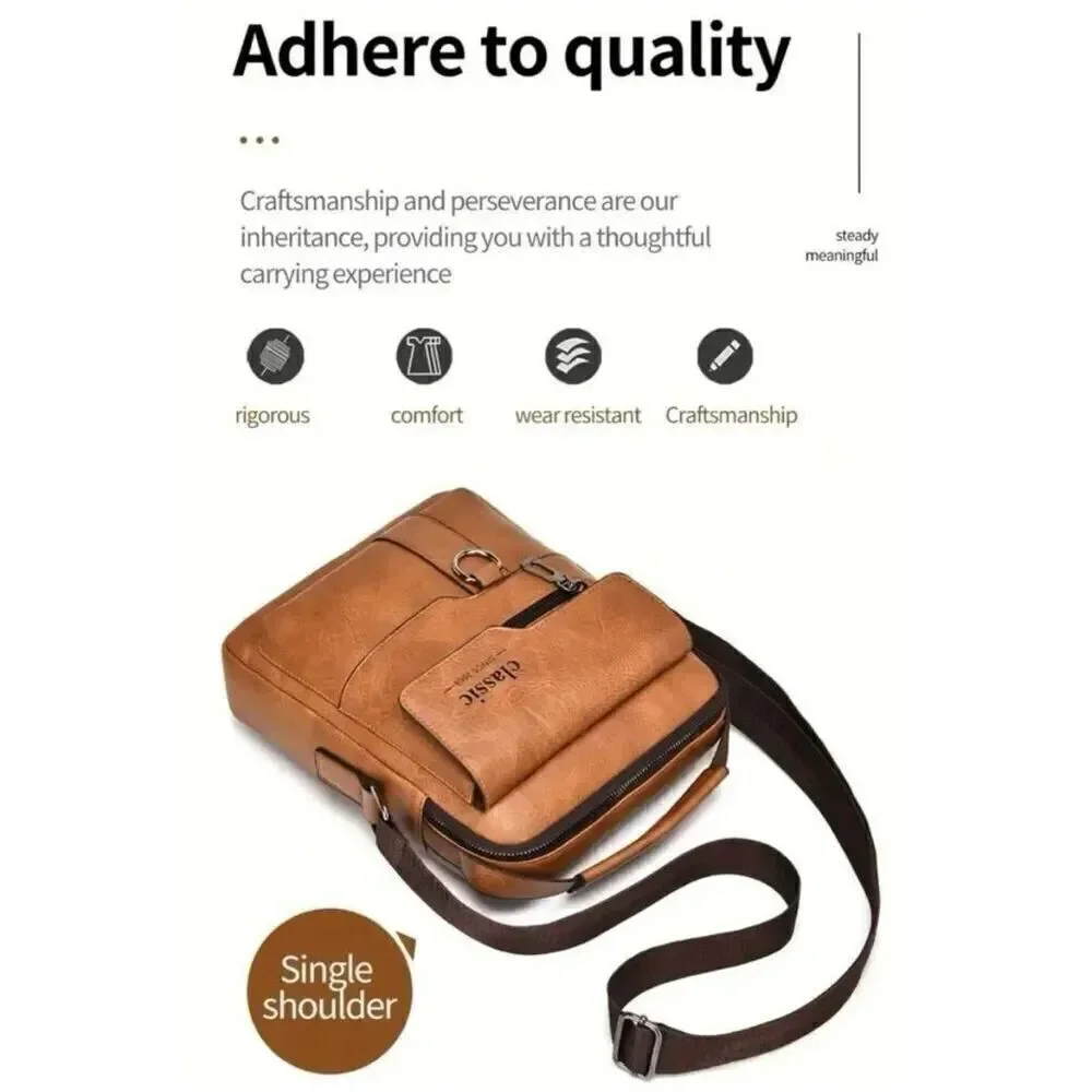 NWT CLASSIC Vintage Tan Camel Shoulder Spacious Multi-Pocket Office Travel Bag